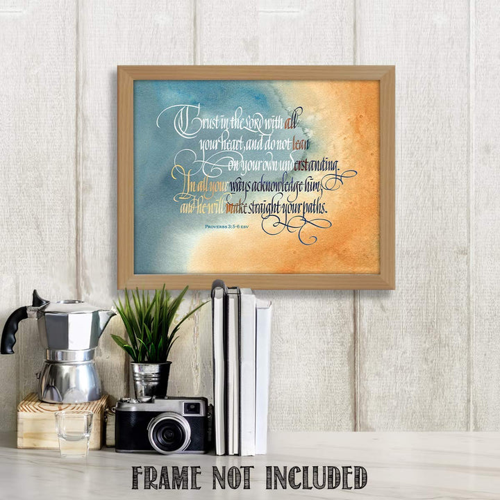 TRUST in the Lord With All Heart- Proverbs 3:5-6. Bible Verse Wall Art-10 x 8- Scripture Wall Art- Ready to Frame. Home D?cor, Office D?cor-Christian Gifts. Perfect Reminder To Have Faith &amp; Trust God.