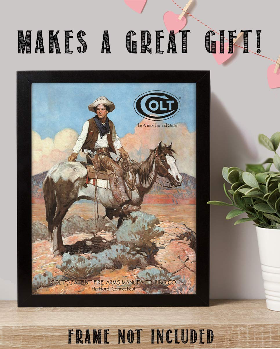 Colt-The Arm of Law & Order- Western Wall Art Sign- 8 x 10"- Gun Sign Replica Print-Ready to Frame. Home-Lodge-Camp-D?cor. Perfect Western Decor Addition For Cowboy & Colt Fans.