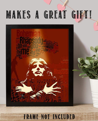 Freddie Mercury-"Bohemian Rhapsody" Abstract Word Art Print- 8 x 10 Wall Print- Ready To Frame- Queens Classic Song Poster. Home Decor-Studio-Bar-Man Cave Decor. Perfect Gift For All Rock Music Lovers