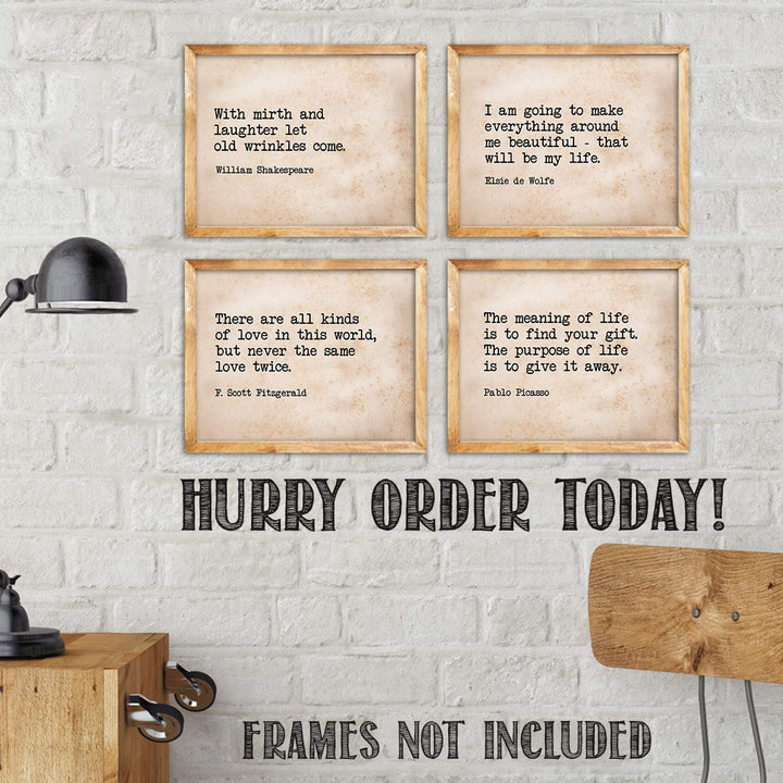 Famous Quotes Wall Art- 4P Set- 8 x 10"s Inspirational Art Wall Prints-Ready to Frame. E. Roosevelt, Shakespeare, Picasso, FS. Fitzgerald-Parchment Prints. Home, Studio &amp; Office D?cor. Great Gift.