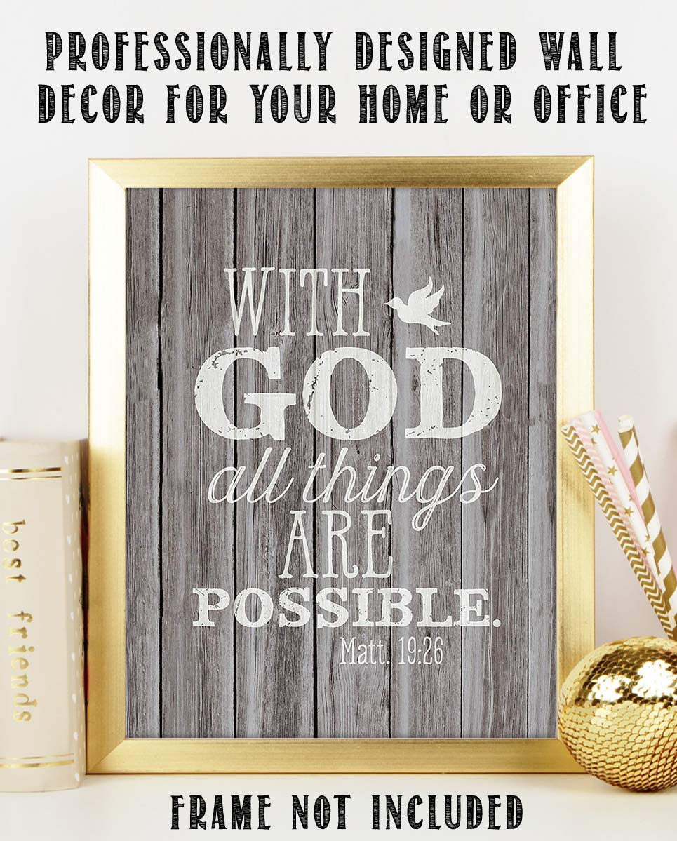 With God- All Things Are Possible- Matthew 19:26. Bible Verse Wall Art- 8x10 Rustic Wood Sign Image- Ready to Frame- Scripture Wall Decor-Home D?cor-Christian Gifts. Inspiring &amp; Encouraging Verse.