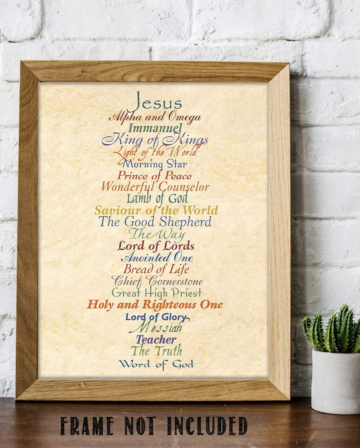 Names of Jesus- King, Prince, Lamb.- Bible Wall Art. 10 x 8"-Scripture Wall Print-Ready to Frame. Modern Typographic-Parchment Print Design. Home-Office-Church D?cor. Beautiful Christian Gift.