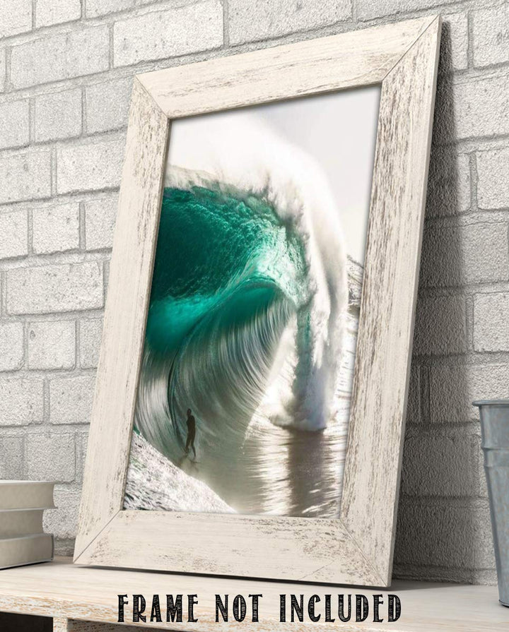 Monster Pipeline Surfer-Poster Print- 8 x 10" Wall Art Print-Ready to Frame. Coastal Home D?cor, Office D?cor &amp; Wall Decor for Beach, Ocean and Surfing Themes. Makes a Perfect Gift for Surf Lovers