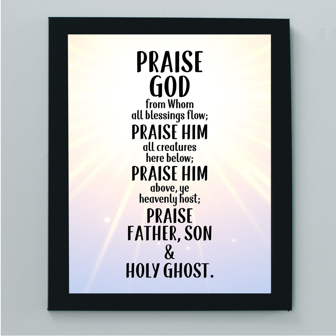 Praise God From Whom All Blessings Flow Christian Hymn Music Wall Art -8 x10" Inspirational Scripture Song Print -Ready to Frame. Classic Hymnal Decoration for Home-Office-Church &amp; Religious Decor!