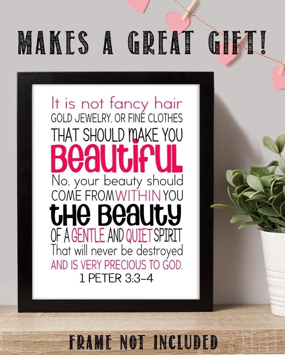 Beautiful- Gentle and Quiet Spirit- 1 Peter 3:3-4- Bible Verse Wall Art- 8x10"- Modern Scripture Wall Art Print- Ready to Frame. Home D?cor- Bedroom Decor. Great Christian Message For Young Women!