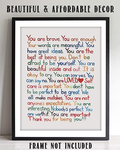 "You Are Enough-Loved-Important"- Inspirational Wall Art Print- 8 x 10"