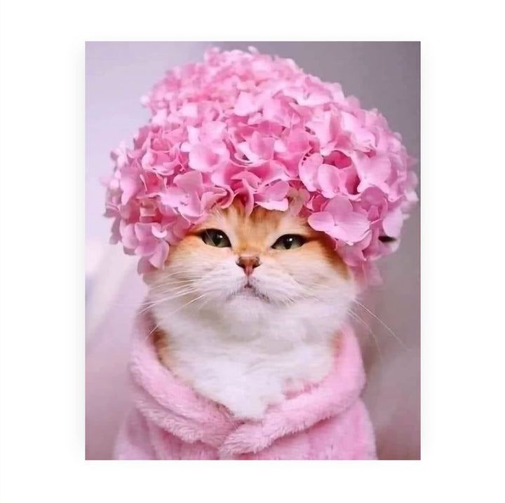 Cute Kitty Flower Hat 8 x 10"s Print Wall Art- Ready to Frame- Home Decor, Bedroom &amp; Modern Wall Prints for Animal &amp; Feline Theme Wall Decor. Fun Print. Great Gift For Cat Lovers.