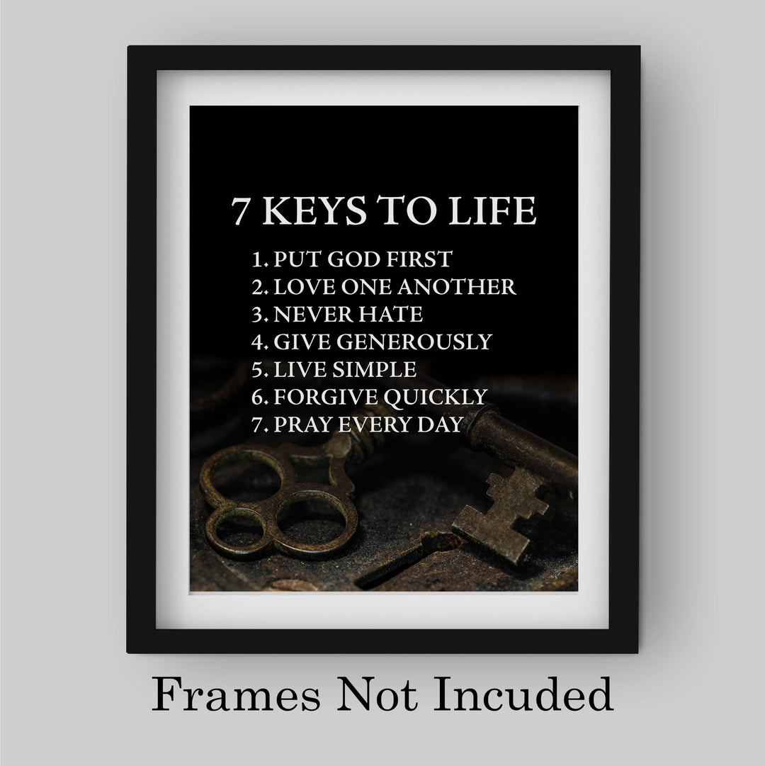 "7 Keys to Life" Inspirational Quotes Wall Sign -8 x 10" Motivational Christian Poster Print -Ready to Frame. Vintage Decor for Home-Office-Classroom-Church. Perfect Life Lessons for All!