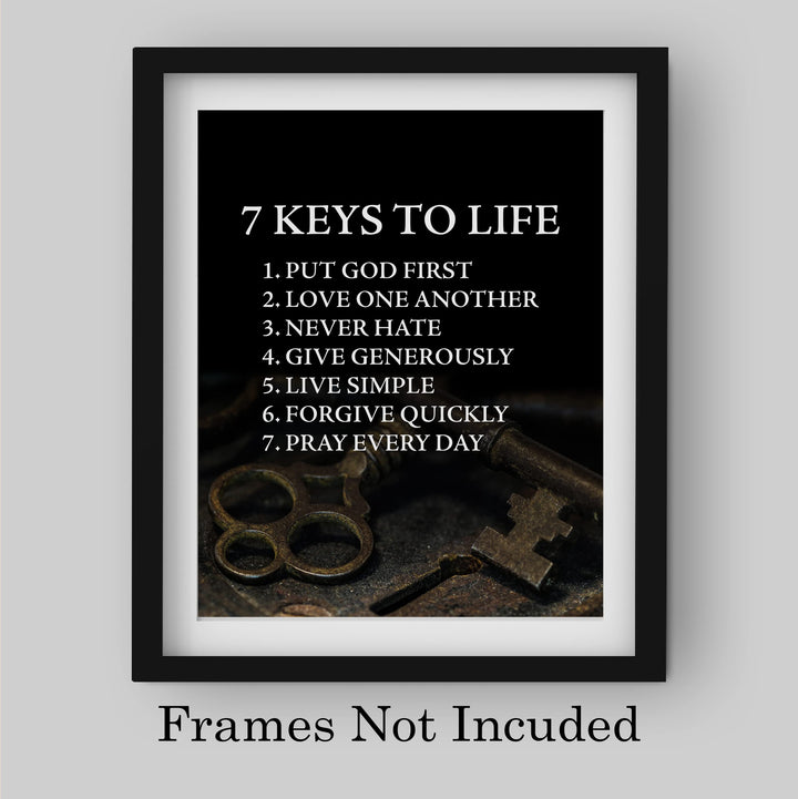 "7 Keys to Life" Inspirational Quotes Wall Sign -8 x 10" Motivational Christian Poster Print -Ready to Frame. Vintage Decor for Home-Office-Classroom-Church. Perfect Life Lessons for All!