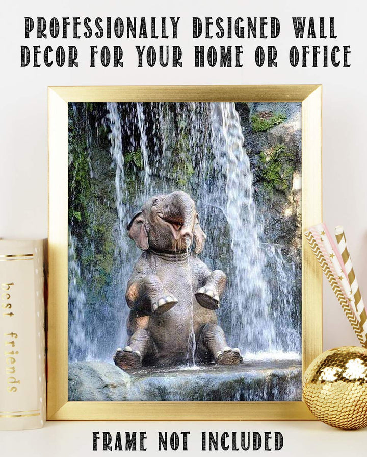 Young Elephant Laughing in Waterfall- 8 x 10" Print Wall Art- Ready to Frame- Home D?cor, Nursery D?cor &amp; Wall Prints for Animal Themes &amp; Children&
