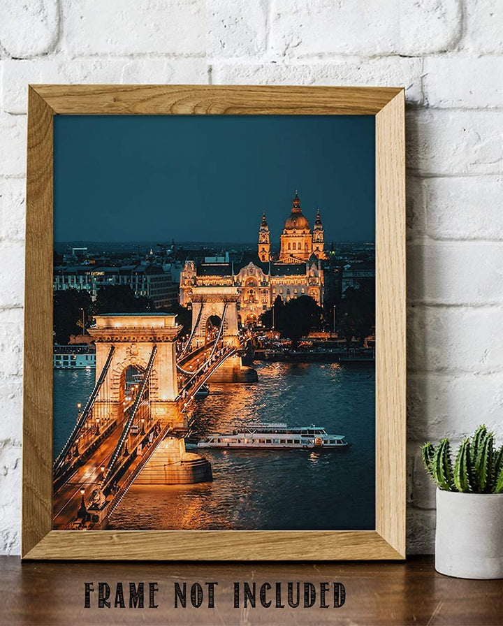London Bridge Night Lights- 8 x 10 Print Wall Art-Ready to Frame. Home D?cor, Office D?cor &amp; Wall Prints for Any Room. Beautiful London Bridge Over Thames River at Night-Great Gift for European Lovers