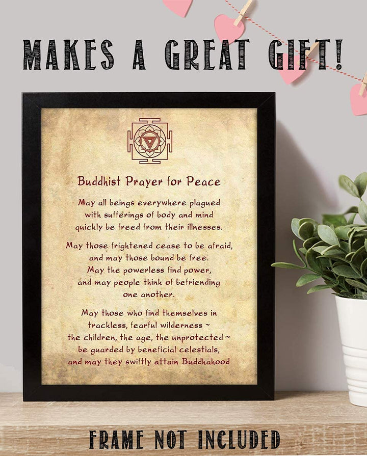 Buddhist Prayer For Peace Art Print- 8 x 10" Wall Art Parchment Print- Ready to Frame. Asian Home D?cor, Studio &amp; Office D?cor. Perfect Gift for Buddhism, Zen &amp; Inspiration.