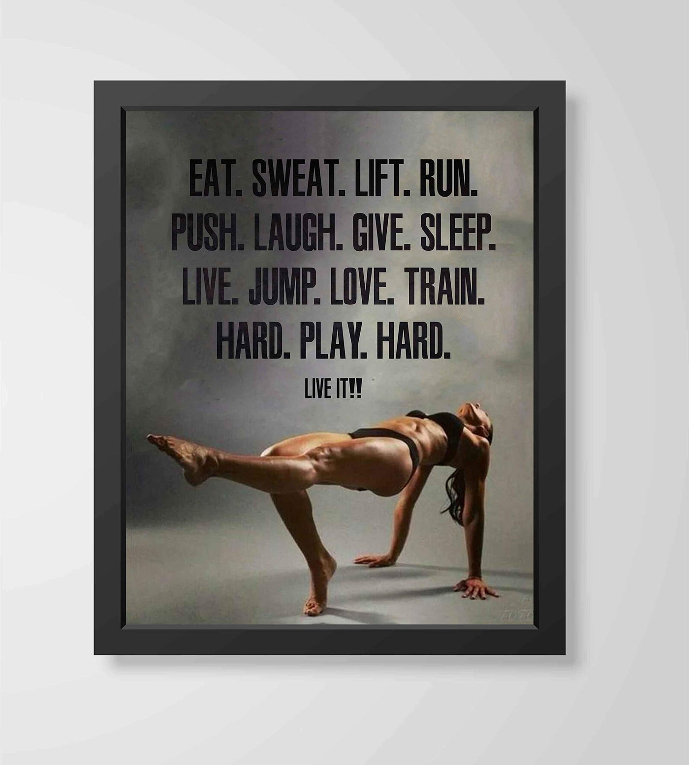 Eat. Sweat. Lift. Run-Train. Hard. Play. Hard-Motivational Exercise Sign- 8 x 10" Wall Print- Ready to Frame. Modern Fitness Poster Print for Home-Office-Gym-Studio Decor. Great Gift of Motivation!