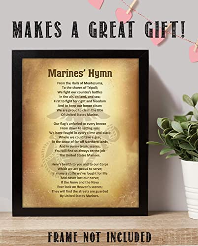 Marine Corps Hymn- Song Wall Art w/Logo Silhouette- 8 x 10"