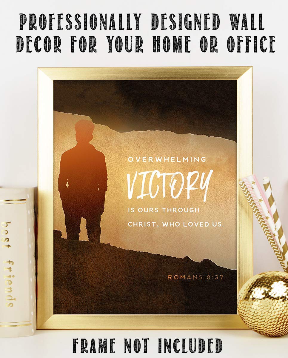 Victory In Christ-Romans 8:37 Bible Verse Wall Art- 8x10- Modern Sign Typography Image Ready To Frame- Scripture Wall Art-Home D?cor, Office D?cor-Christian Gifts. Inspiring &amp; Encouraging Verse.