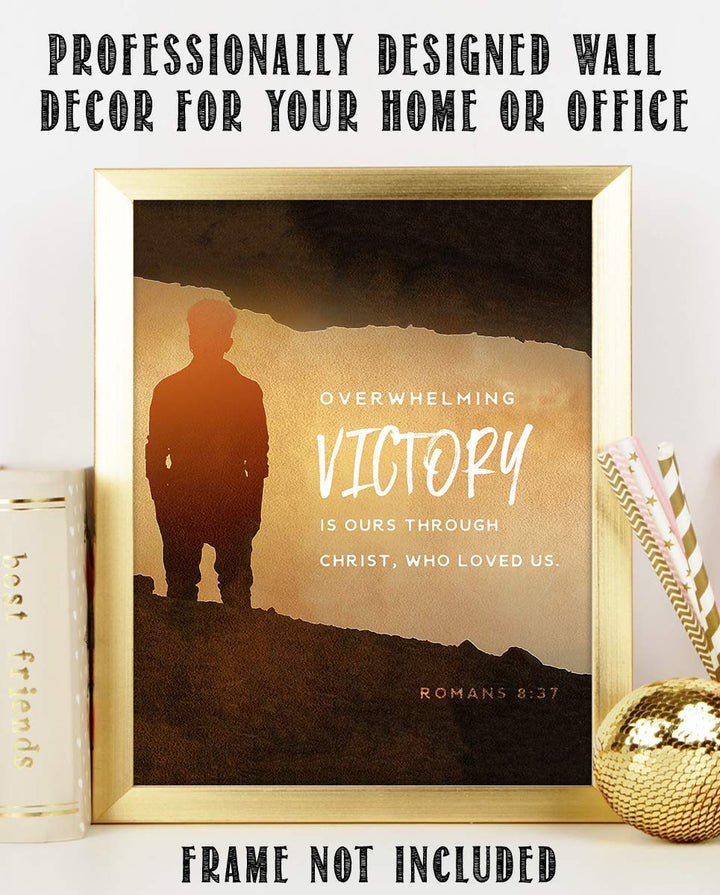 Victory In Christ-Romans 8:37 Bible Verse Wall Art- 8x10- Modern Sign Typography Image Ready To Frame- Scripture Wall Art-Home D?cor, Office D?cor-Christian Gifts. Inspiring &amp; Encouraging Verse.