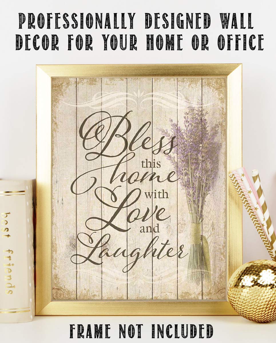 Bless This Home With Love and Laughter- Wood Sign Replica Print- 8 x 10"- Ready to Frame. Rustic, Distressed Home D?cor-Kitchen Decor-Dining D?cor- Great Heartfelt Message-Perfect Housewarming Gift.