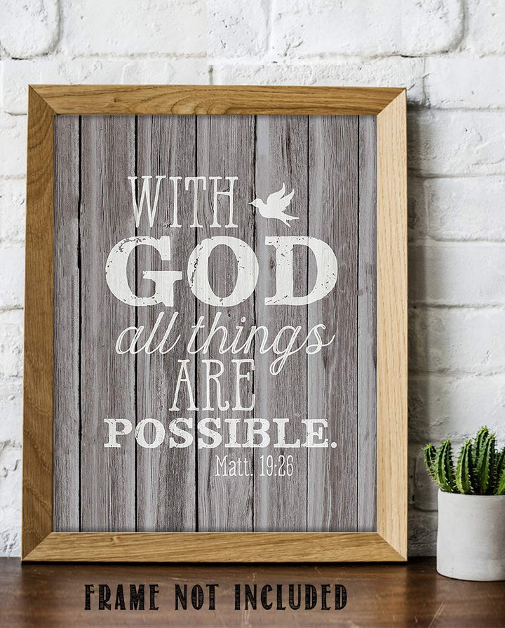 With God- All Things Are Possible- Matthew 19:26. Bible Verse Wall Art- 8x10 Rustic Wood Sign Image- Ready to Frame- Scripture Wall Decor-Home D?cor-Christian Gifts. Inspiring &amp; Encouraging Verse.