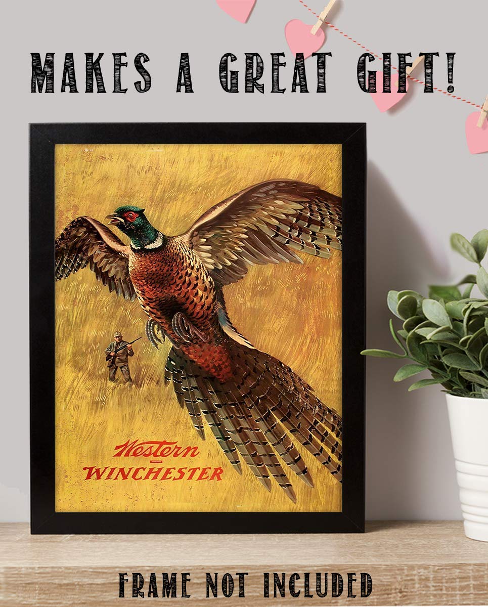 Western Winchester Pheasant- Wall Art Sign- 8 x 10"- Gun Sign Replica Print-Ready to Frame. Home-Lodge-Camp-D?cor. Perfect Retro Decor Addition For Hunting &amp; Winchester Fans.