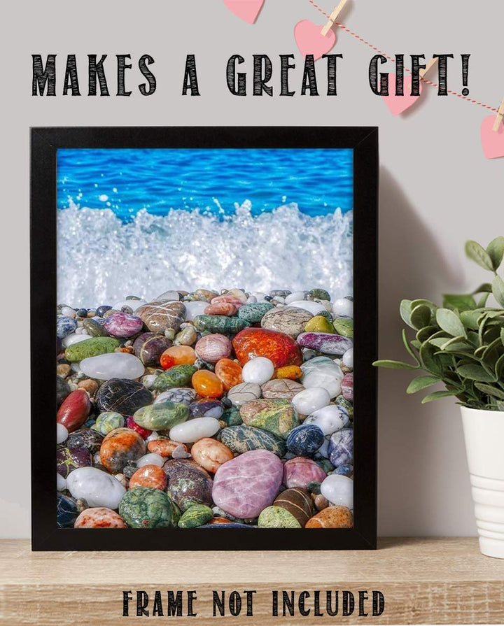 Gemstone Beach- 8 x 10" Print Wall Decor Art- Ready to Frame. Home D?cor-Office D?cor. Beautiful Natural Stones Polished By Beach Waves. Great Art Gift for Nature- Coastal- Rock Lovers.