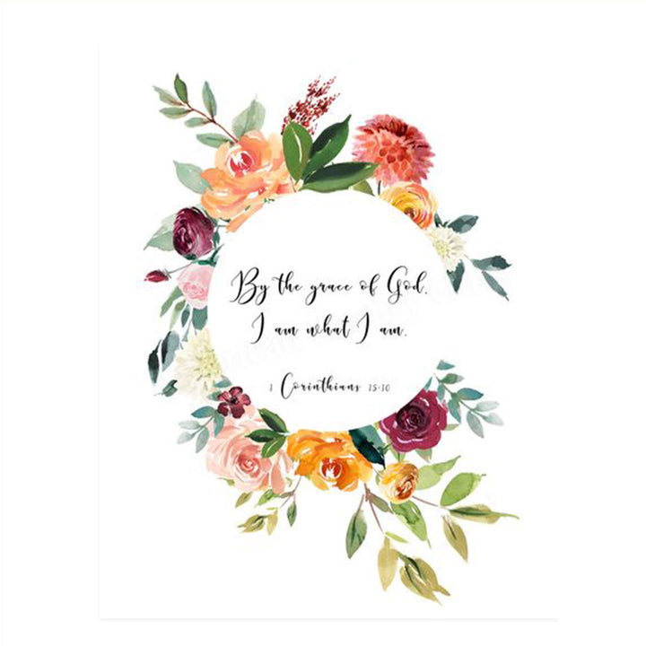 By The Grace of God, I Am What I Am 1 Cor 15:10-Bible Verse Wall Art-8x10"-Scripture Wall Print-Ready to Frame. Elegant Floral Design. Home Decor-Office D?cor-Christian Gifts. God&