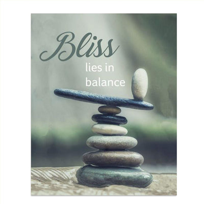 Bliss Lies in Balance- Motivational Wall Art Sign-8 x 10"- Modern Nature Photo-Graphic Print of Stacking Stones- Ready to Frame. Inspirational Home- Office- Classroom Decor. Great Reminder For All.