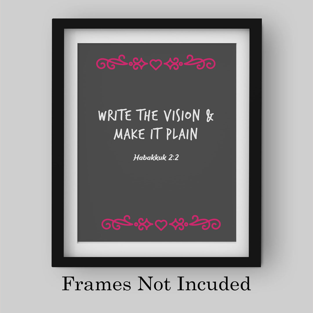 Write the Vision &amp; Make It Plain-Habakkuk 2:2 -Bible Verse Wall Art-8 x 10" Inspirational Christian Print -Ready to Frame. Modern Scripture Print for Home-Office-Church Decor. Great Religious Gift!