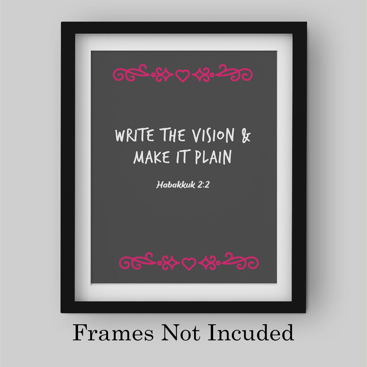 Write the Vision &amp; Make It Plain-Habakkuk 2:2 -Bible Verse Wall Art-8 x 10" Inspirational Christian Print -Ready to Frame. Modern Scripture Print for Home-Office-Church Decor. Great Religious Gift!