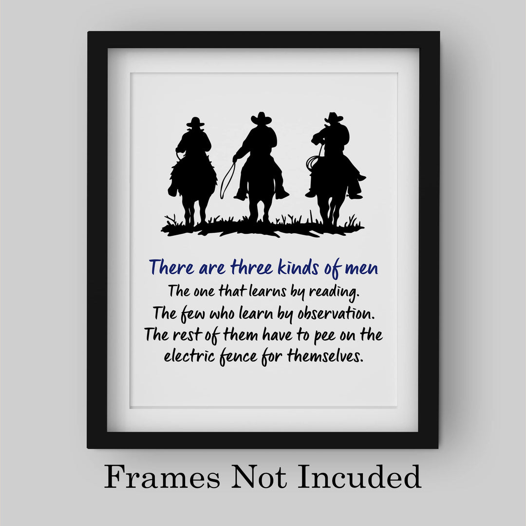 There Are 3 Kinds of Men -Funny Western Sign- 10 x 8" Country Wall Art- Rustic Cowboy on Horse Silhouette Print- Ready to Frame. Humorous Decor for Home-Bar-Man Cave-Barn. Fun Gift for All Cowboys!
