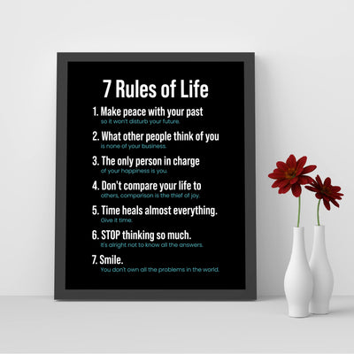 7 Rules of Life -Make Peace Inspirational Quotes Wall Sign -8 x 10" Motivational Poster Print -Ready to Frame. Modern Typographic Design. Positive Home-Office-School Decor. Perfect Life Lessons!