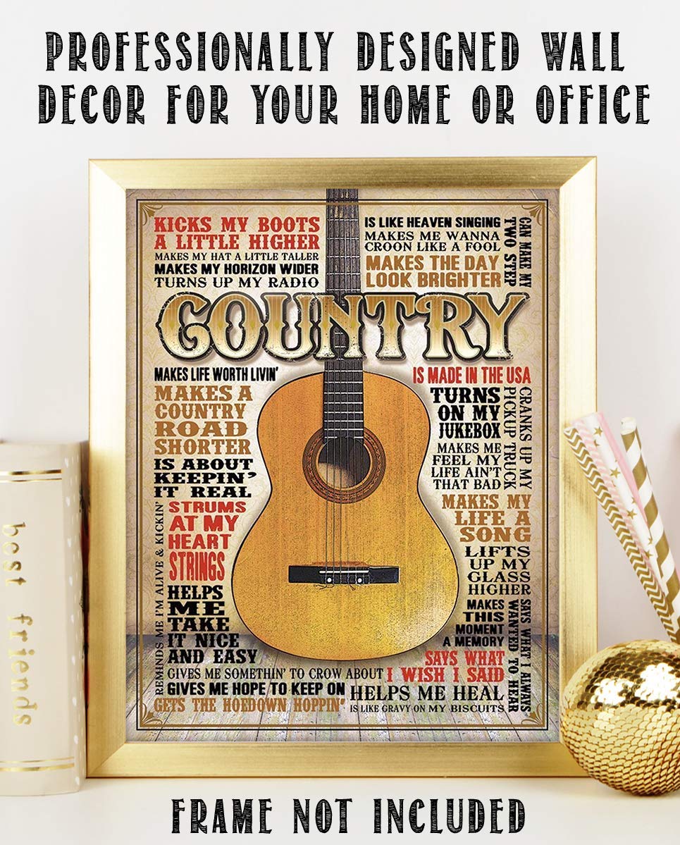 Country Music- Guitar Quotes Wall Art- 8 x 10 Funny Wall Print- Ready To Frame- Typography Print of Fun Country Music Sayings. Home Decor- Bar- Man Cave Decor. Perfect for All Country Music Fans.