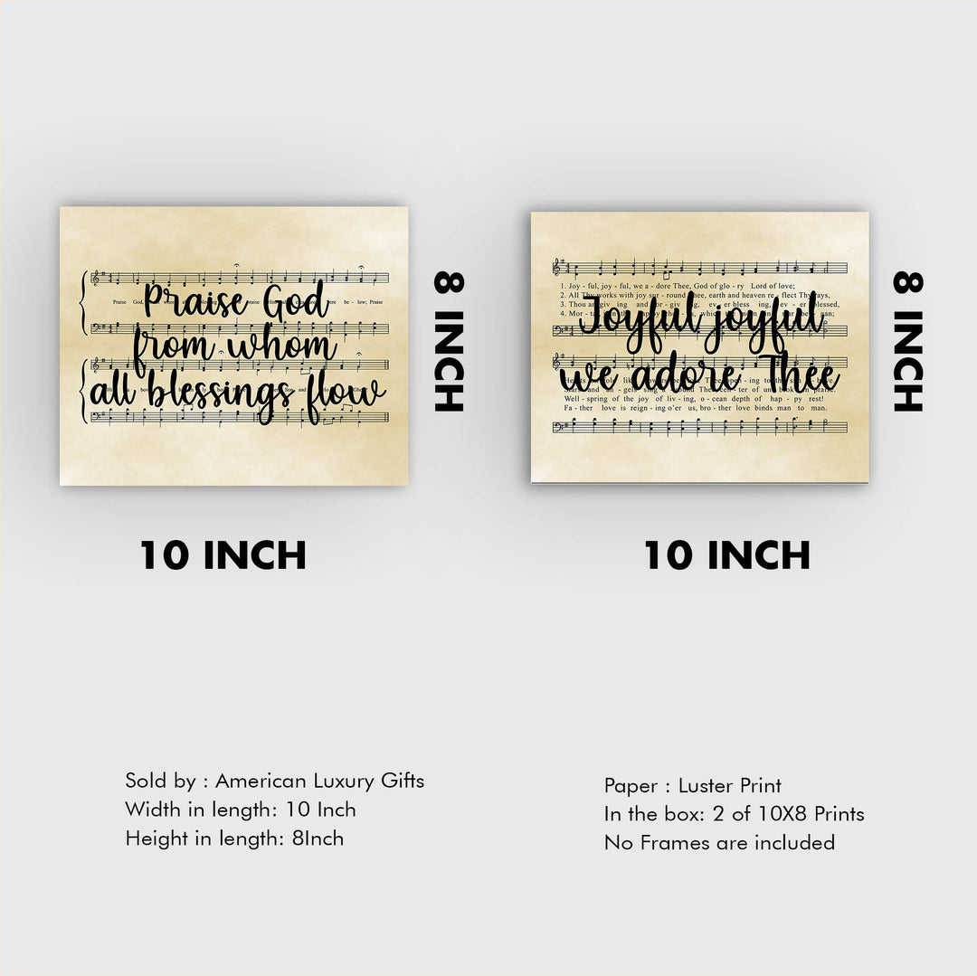 Praise Hymns- Sheet Music Wall Decor Set (2)- 10 x 8" Wall Art Print. Doxology &amp; Hymn to Joy Lyrics-Parchment Prints-Ready To Frame. Home-Office-Studio-Church Decor. Perfect Gift of Classic Hymns.