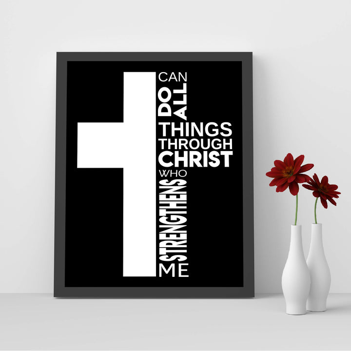 I Can Do All Things Through Christ Who Strengthens Me-Bible Verse Cross Wall Art -8 x 10" Scripture Wall Print-Ready to Frame. Home-Office-Church Decor. Philippians 4:13. Perfect Christian Gift!