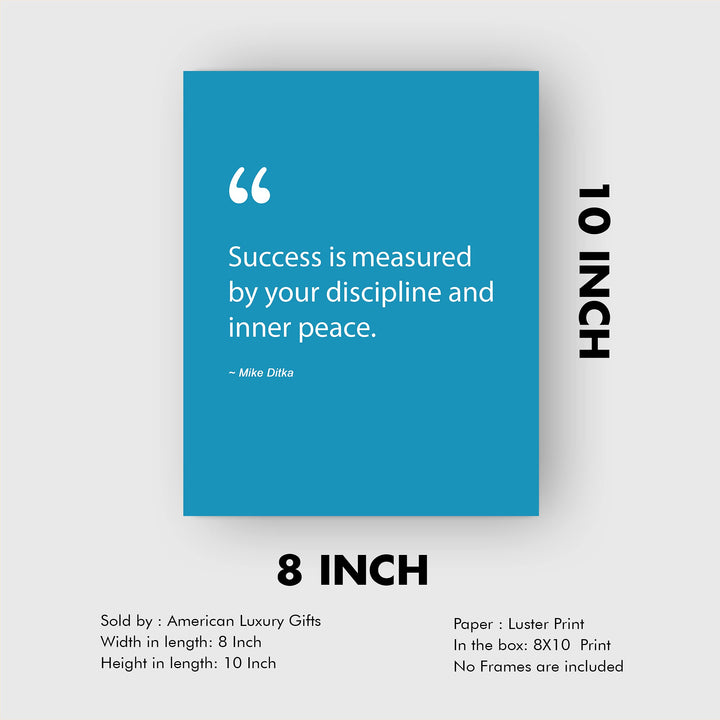 Mike Ditka Quotes-"Success Measured By Discipline &amp; Inner Peace" Motivational Wall Art -8 x 10" Inspirational Football Print-Ready to Frame. Home-Office-Work-Gym Decor. Great Gift for Bears Fans!