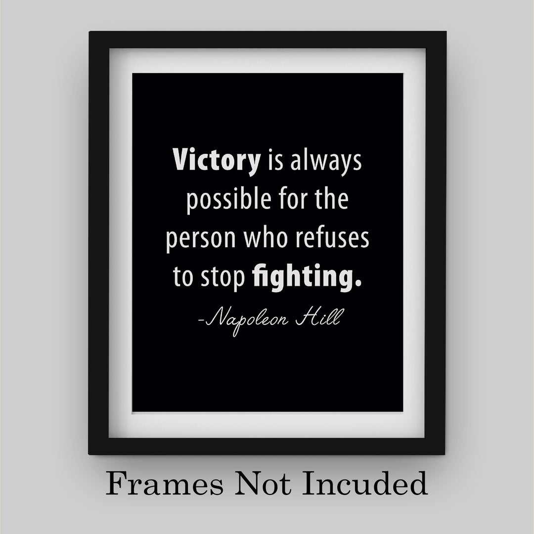 Napoleon Hill Quotes-"Victory Is Possible for Those Who Stop Fighting" Inspirational Wall Art -8 x 10" Modern Typographic Print-Ready to Frame. Motivational Decor for Home-Office-Gym-School.