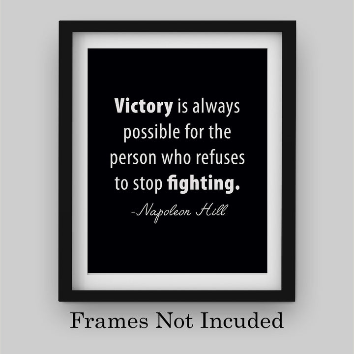 Napoleon Hill Quotes-"Victory Is Possible for Those Who Stop Fighting" Inspirational Wall Art -8 x 10" Modern Typographic Print-Ready to Frame. Motivational Decor for Home-Office-Gym-School.