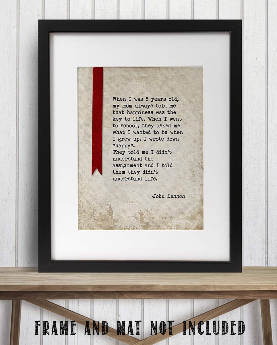 John Lennon Quotes Wall Art-"I Want To Be Happy When I Grow Up!"- 8 x 10" Silhouette Art Print-Ready to Frame. Modern Home-Office-Studio-Cave D?cor. Perfect Gift For All Beatles Fans &amp; Inspiration.