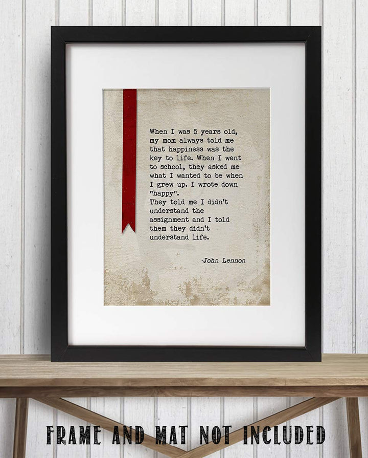John Lennon Quotes Wall Art-"I Want To Be Happy When I Grow Up!"- 8 x 10" Silhouette Art Print-Ready to Frame. Modern Home-Office-Studio-Cave D?cor. Perfect Gift For All Beatles Fans &amp; Inspiration.