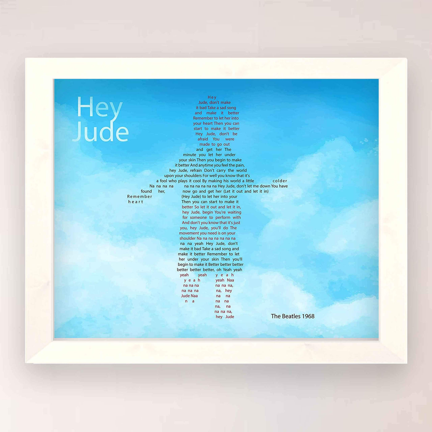 Beatles Song Lyrics Wall Art-"Hey Jude"- 8 x 10 Art Print Ready to Frame. Modern Home-Office-Studio-School Decor. Perfect Gift for Musicians, Beatles Fans & Inspiration. Paul McCartney Ballad for Son.