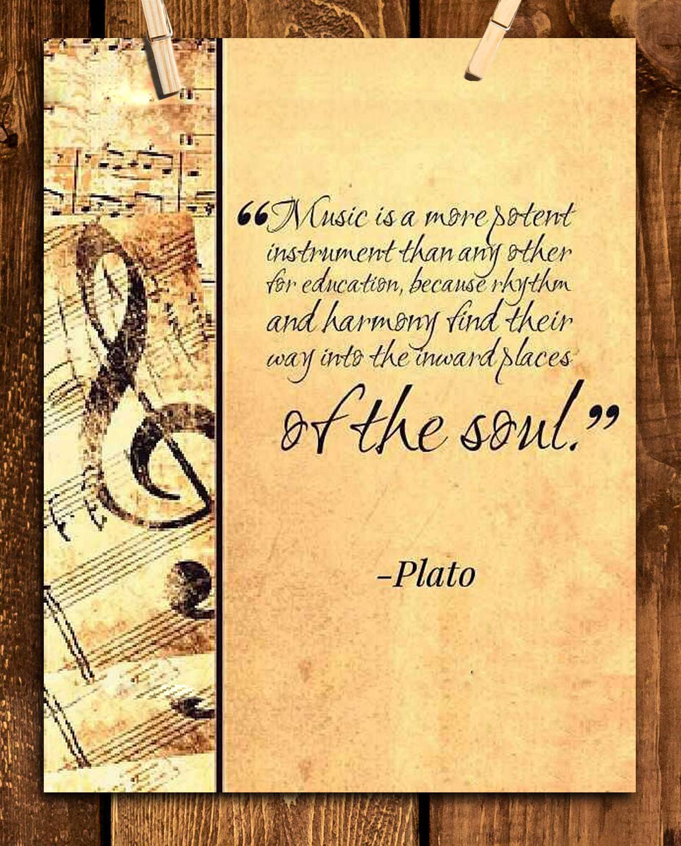 Plato Quotes Wall Art-"Music Finds Its Way Into Our Soul"- 8 x 10 Art Wall Print- Ready to Frame. Modern Home D?cor, Studio & Office D?cor. Makes a Perfect Gift for Music Inspiration & Philosophy.