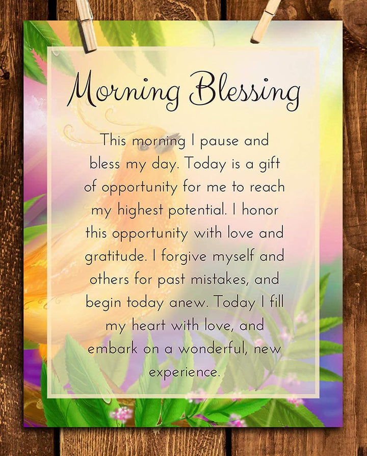 Morning Blessing-Affirmations- Inspirational Wall Art- 8 x 10 Typographic Floral Print-Ready to Frame. Home-Office-School-Restaurant D?cor. Display Your Gratitude &amp; Positive State To Read Daily!