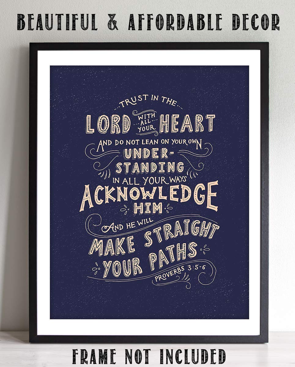 Trust In The Lord With All Your Heart- Proverbs 3:5- Bible Verse Wall Art- 8x10"- Rustic Scripture Wall Print- Ready to Frame. Home D?cor- Office D?cor. Perfect Christian Gift &amp; Reminder To Trust.