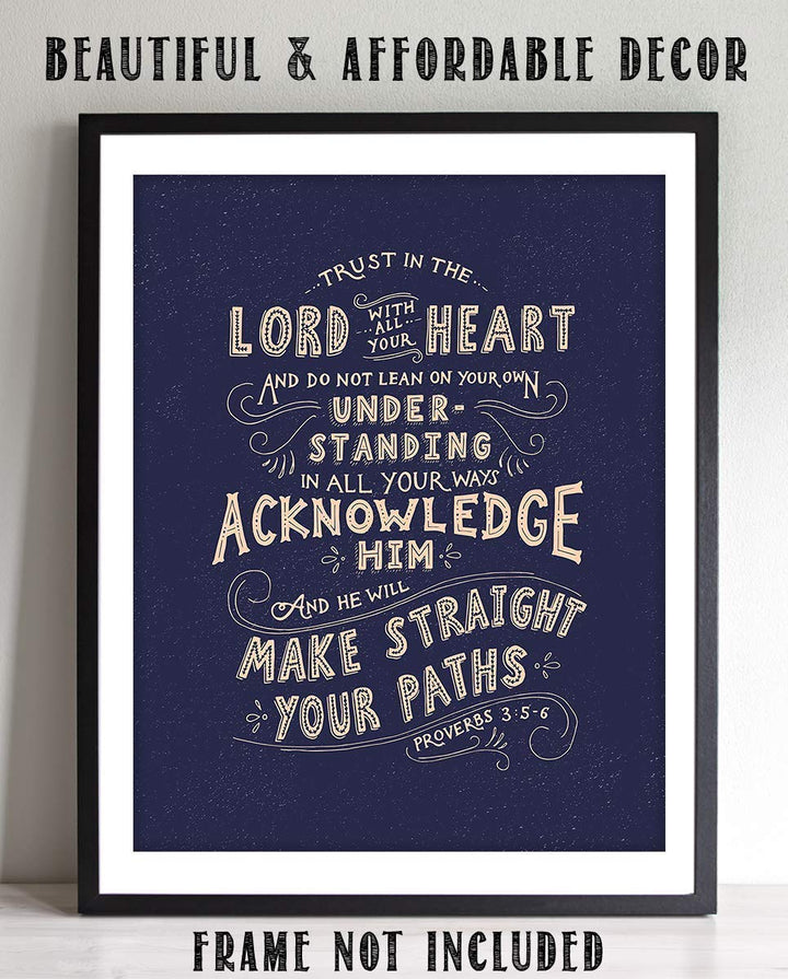 Trust In The Lord With All Your Heart- Proverbs 3:5- Bible Verse Wall Art- 8x10"- Rustic Scripture Wall Print- Ready to Frame. Home D?cor- Office D?cor. Perfect Christian Gift &amp; Reminder To Trust.
