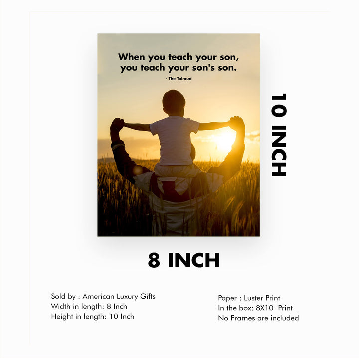 The Talmud Wall Art Quote -"When You Teach Your Son"- 8 x 10" Inspirational Sunset Picture Print -Ready to Frame. Religious Decor for Home-Office-Classroom. Great Spiritual Gift for Father &amp; Son!
