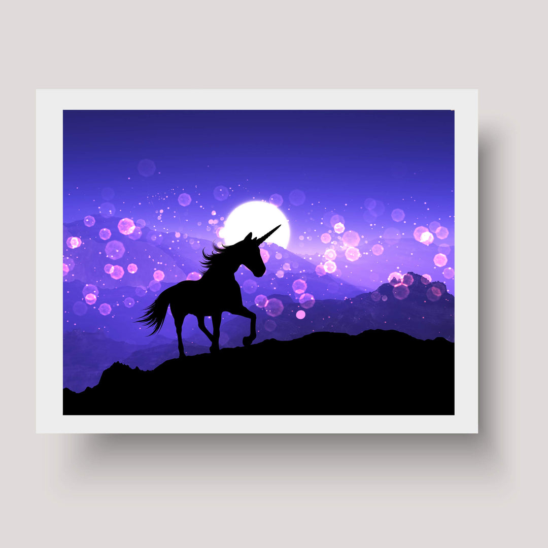 Magical Unicorn Under the Moon- 10 x 8" Wall Art Print- Ready to Frame. Home-Girls Bedroom-Nursery-Play Room Decor. Wall Prints for Animal Themes &amp; Children&