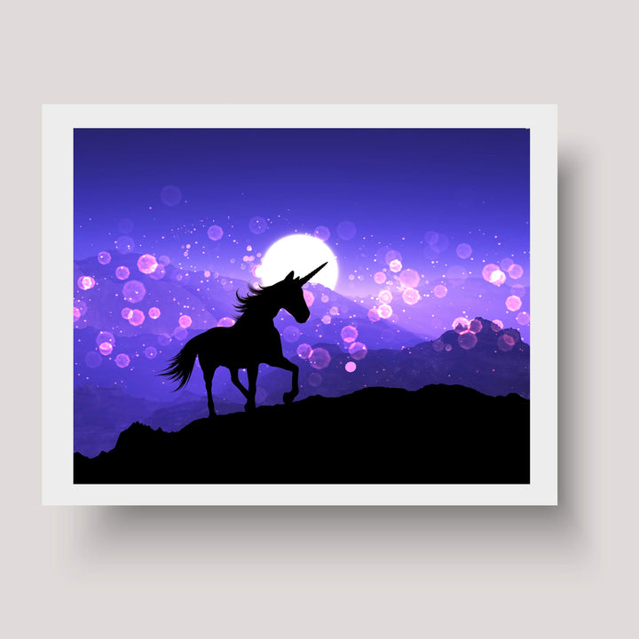 Magical Unicorn Under the Moon- 10 x 8" Wall Art Print- Ready to Frame. Home-Girls Bedroom-Nursery-Play Room Decor. Wall Prints for Animal Themes &amp; Children&