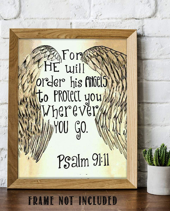 "His Angels Will Protect You, Wherever You Go"-Psalm 91:11 Bible Verse Wall Print-8x10