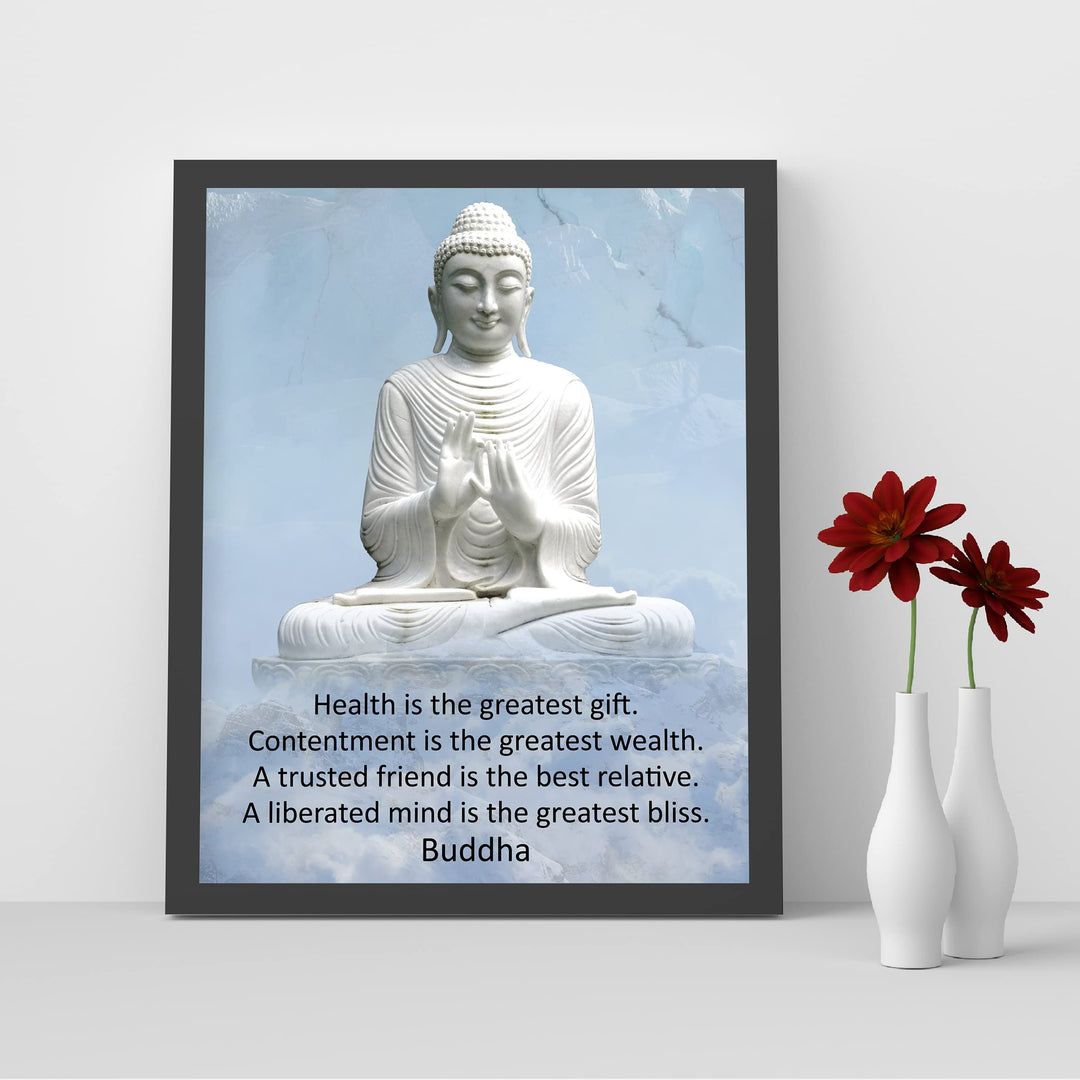 Buddha Quotes-"Health Is the Greatest Gift" -Spiritual Wall Art -8 x 10" Typographic Wall Print w/Buddha Statue Image -Ready to Frame. Perfect Decor Home-Yoga Studio-Office-Zen-Meditation!