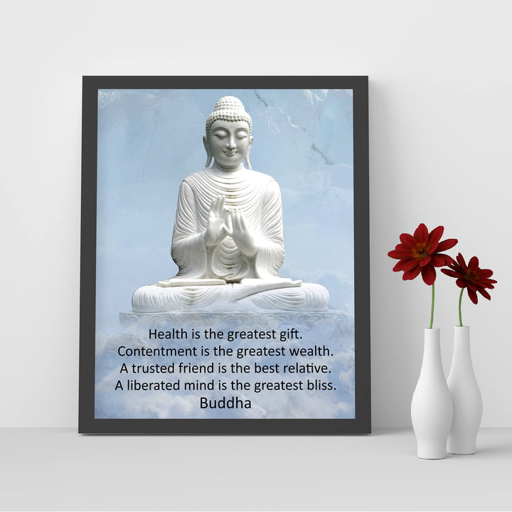 Buddha Quotes-"Health Is the Greatest Gift" -Spiritual Wall Art -8 x 10" Typographic Wall Print w/Buddha Statue Image -Ready to Frame. Perfect Decor Home-Yoga Studio-Office-Zen-Meditation!