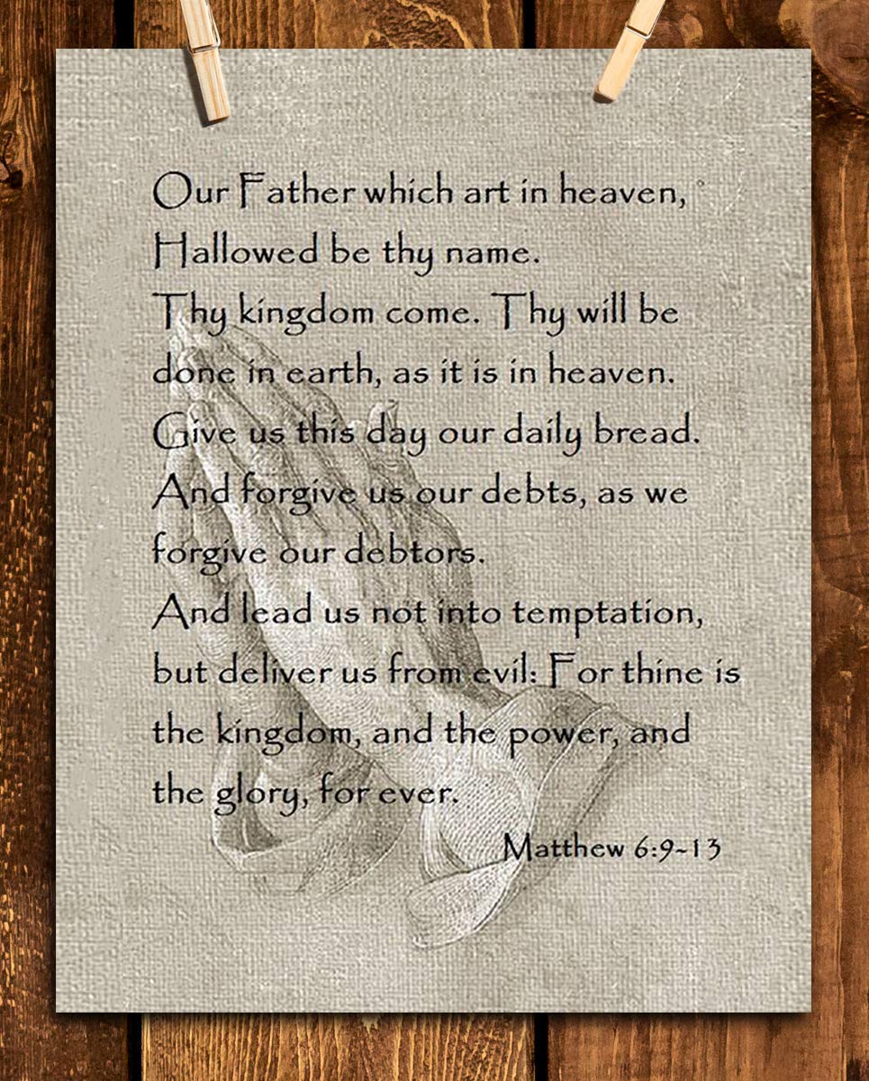 "The Lords Prayer w/Folded Hands"- Scripture Wall Art Print-8 x 10"